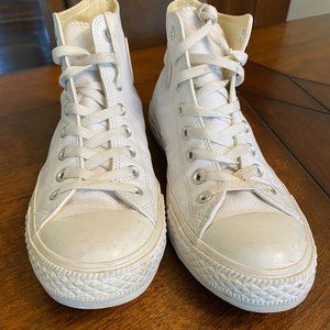 Men's Converse Chuck Taylor White leather hightop sneakers Sz 9 M Excellent cond